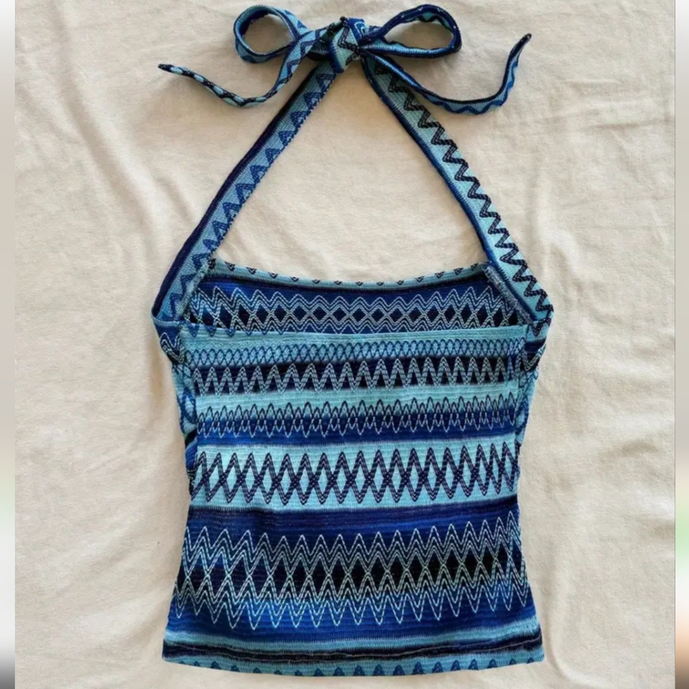 Blue Patterned Halter Top - image 3